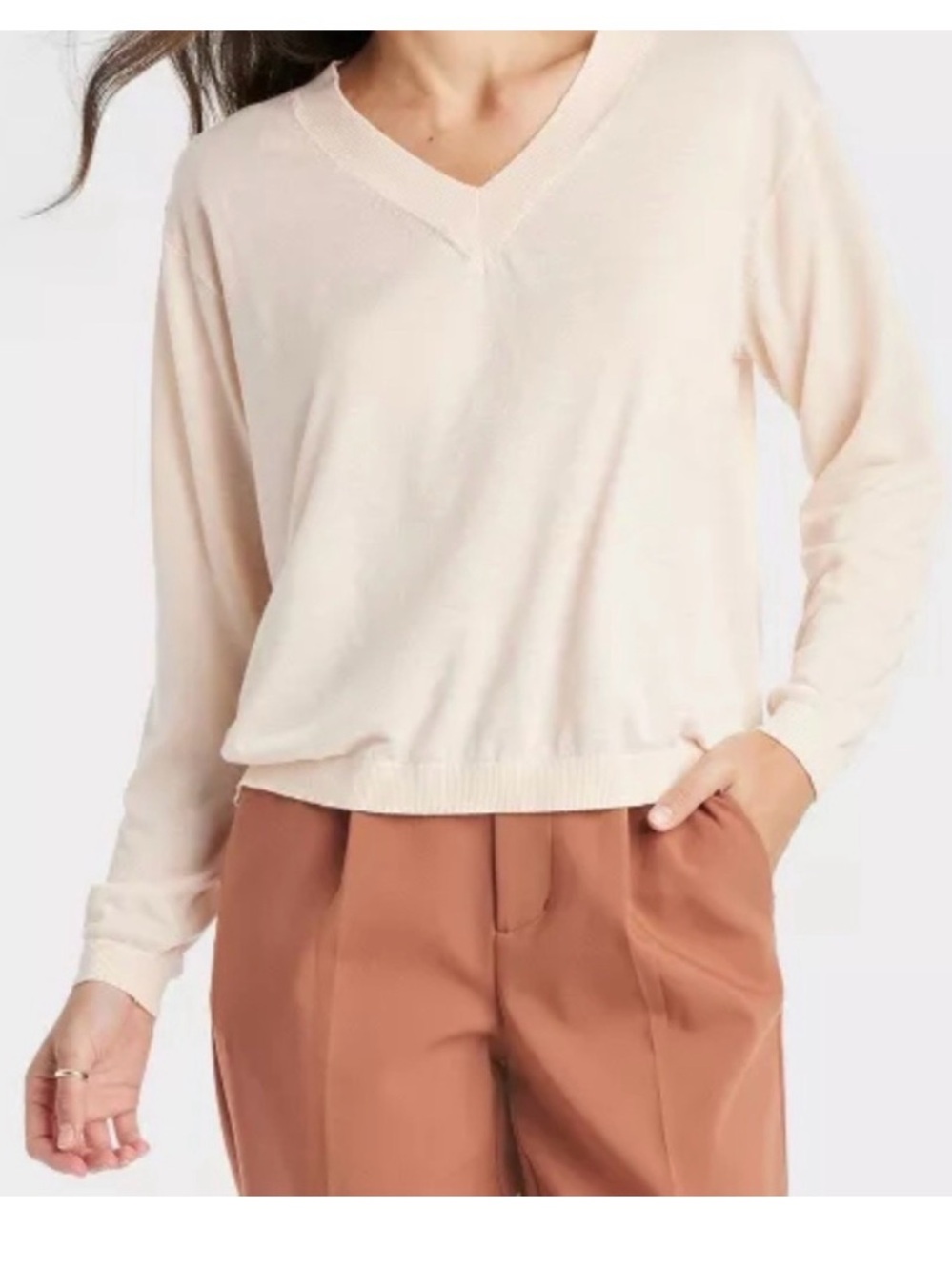 a new day Women's V-Neck Sweater in Soft Cream